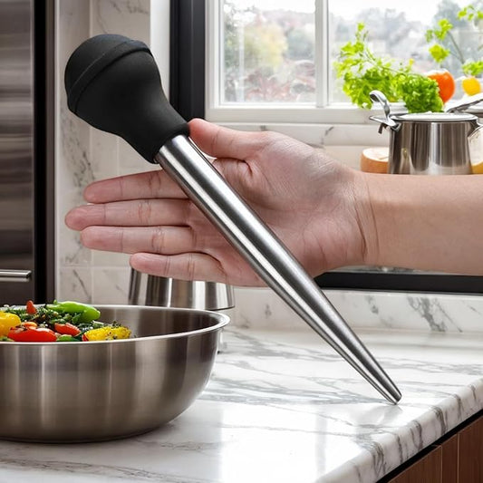 Large Turkey Baster with 2 Stainless Steel Needles,injector marinades for meats,turkey basters for cooking red (Black)