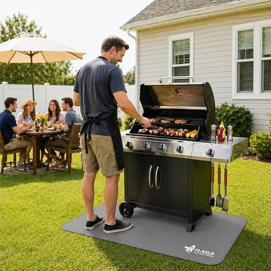 FLASLD Heavy-Duty Under Grill Mat 36x48 Inch, BBQ Grilling Pad Washable Floor Mat to Protect Decks and Patios from Grease Splatter and Grill Heat, Fireproof Fireplace Hearth Mat, Gray
