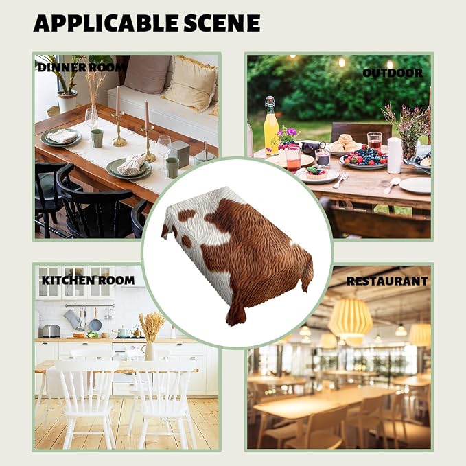 Cow Fur Texture Decorative Rectangle Tablecloth Cowhide Animal Brown Fur Pattern Rectangle Polyester Table Cloths Kitchen Table Cover for Dining BBQ Picnic Coffee Table 52 x 70 Inch 4-6 Seats