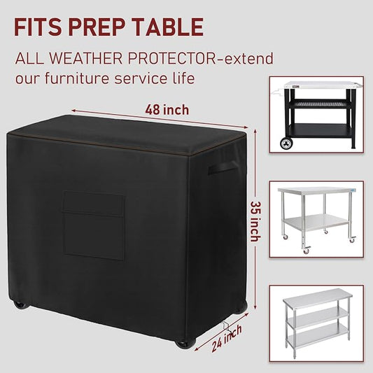 Outdoor Bar Cart Cover for 48 Inch BBQ Food Prep Table Heavy Duty 420D Polyster Outdoor Dining Cart/BBQ/Worktable Metal Movable Table Cover