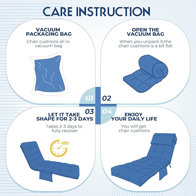 Outdoor Chaise Lounge Cushion, Waterproof Lounge Chair Cushion for Outdoor Furniture, 71 x 21 x 4 Inches Patio Cushion with Straps for Lawn Pool Furniture (Royal Blue, Lounge Chair Cushion)