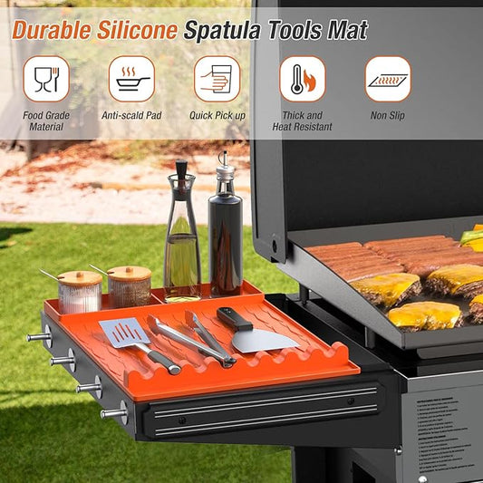 Silicone Grill Mat Compatible with Blackstone - Large Silicone Griddle Tools Heat Resistant Spatula Mat Non-Slip Outdoor BBQ Utensil Holder Blacktone Griddle Accessories for Kitchen Cooking Counter