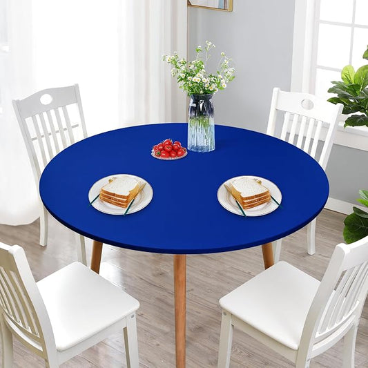 NEWISHER Round Fitted Table Cover Spandex Stretch Tablecloth 60 inch | Elastic Edged Table Cloth, Blue Table Top Cover, Washable Tablecloth for Dining Picnic Patio