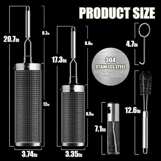 Rolling Grill Baskets (2PCS), 304 Stainless Steel with Removable Stainless Steel Handle, Rolling Grilling Net, BBQ Accessories Tools for Vegetables Shrimp, Outdoor Cooking Camping, Gifts for Men Dad Husband