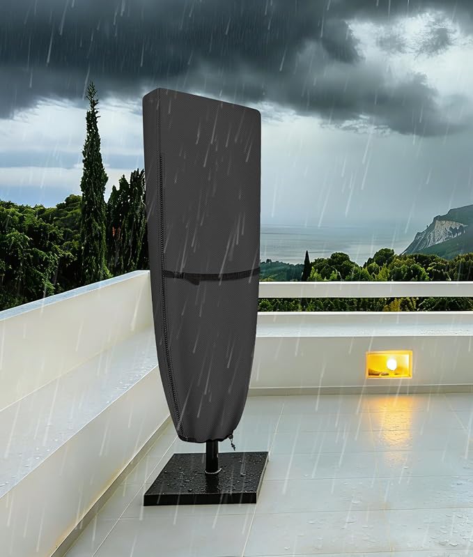 ULTCOVER Patio Parasol 600D Waterproof Outdoor Market Extra Large Umbrella Cover - Fits Double-Sided Umbrella 13-15 Feet, Black