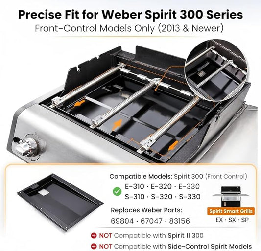 69804 Grease Tray & 67047 Catch Pan for Weber Spirit 300 Series Gas Grills, Front-Control: E/S-310 · 320 · 330, Drip Tray with 10 Pack Aluminum Foil Liner, Replace Weber 69804 67047