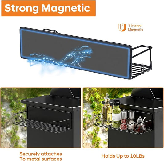 Magnetic Grill Caddy with Bins, BBQ Tool Organizer with Paper Towel Holder | Magnetic Grill Organizer, Magnetic Storage Rack, Fits Most Metal Gas Grills, Pellet Grills & Smokers