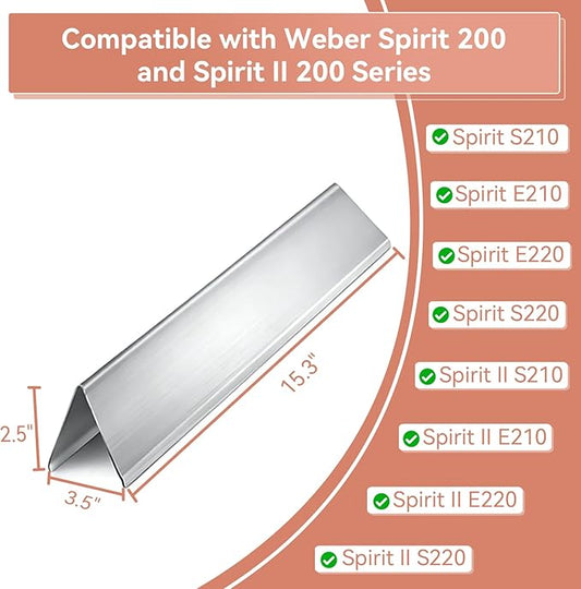 Spirit E-210 15.3" Flavorizer Bars for Weber Spirit I II & GS4 200 Series E210 E220 S210 S215 S220 with Front Control, 7635 Stainless Steel Flavor Bar Fits Weber 67045 68842 69796 Replacement Parts