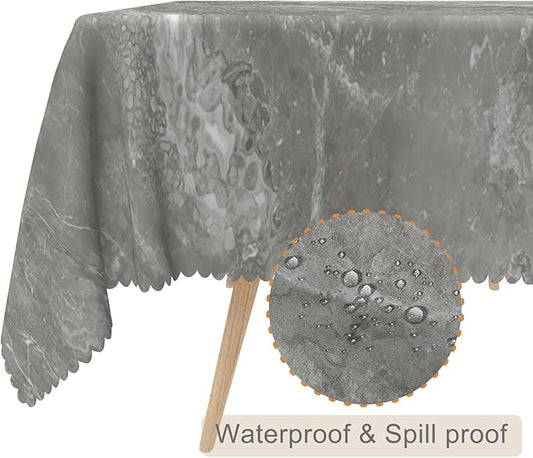70x108inch Grey Marble Rectangle Table Cloth Abstract Marble Texture Polyester Tablecloth Stain Resistant and Wrinkle Free Table Cover for Kitchen Dining BBQ Picnic Camping Indoor Outdoor Use