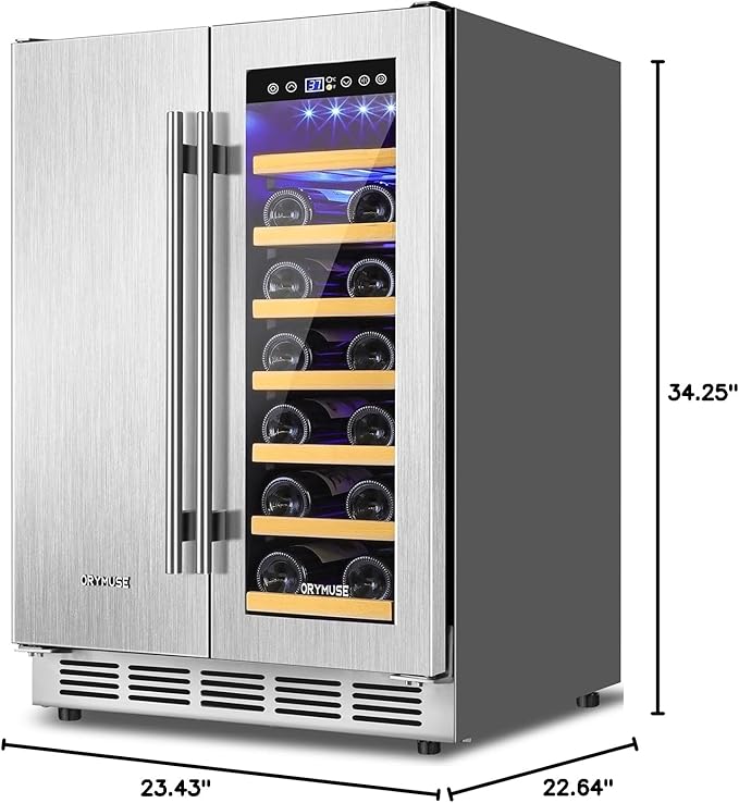 ORYMUSE Wine and Beverage Refrigerator Dual Zone, 24" Undercounter Beverage Fridge for Soda, Water and Beer, Built-in/Freestanding, Holds 20 Bottles & 88 Cans, Stainless Steel