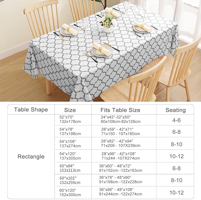 Smiry Oval Table Cloth, Waterproof Vinyl Tablecloths with Flannel Backing for Oval Tables, Wipeable Spillproof Plastic Tablecloth for Dining, Camping, Indoor and Outdoor (60"x102", White)