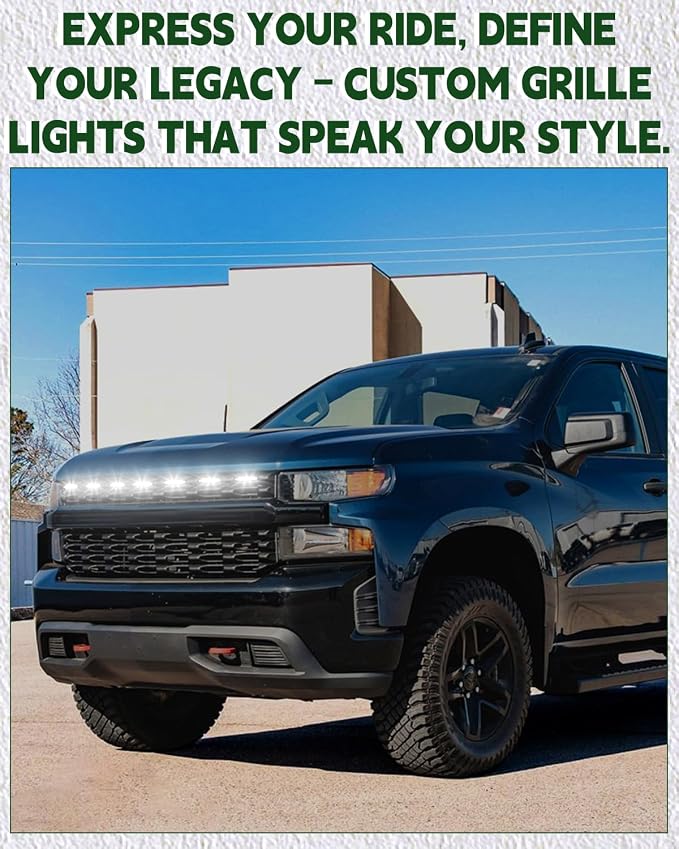 LED Grill Lights for 2019 2020 2021 Chevy Silverado Accessoreis | Clip On Front Grille Insert Light Bar Head Lamp Fits Silverado Trail Boss,WT,Custom Only