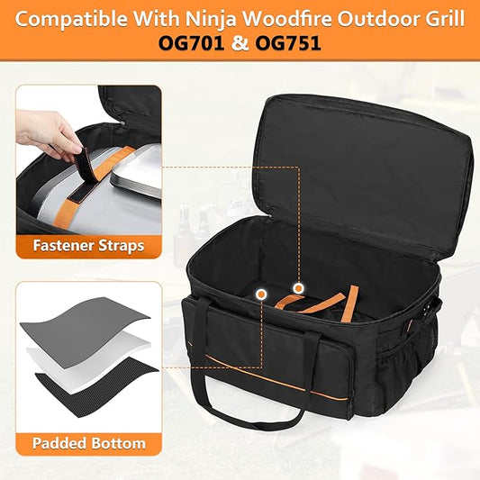 HODRANT Carry Bag Compatible With Ninja Woodfire Grill OG701 OG751, Outdoor Cover for OG700 Series Smoker, Water-Resistant BBQ Storage Case for Tools & Accessories, Bag Only