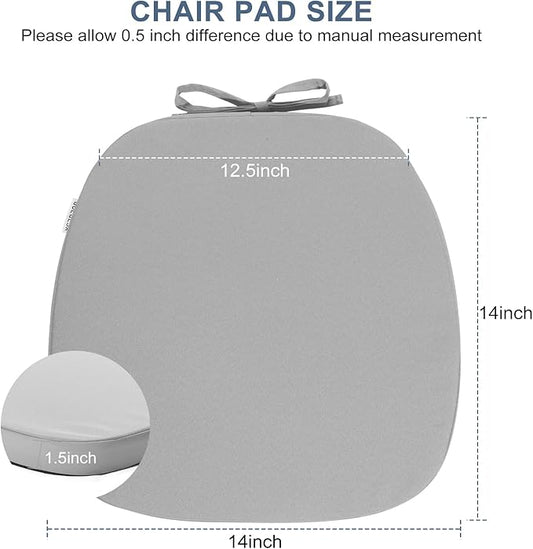 GUEGLSA Outdoor Waterproof Seat Cushions 14x14 inch, Non Slip Metal Chair Pad with Ties, U Shaped Chair Cushion for Kitchen Dining Patio Chair, Set of 2, Grey