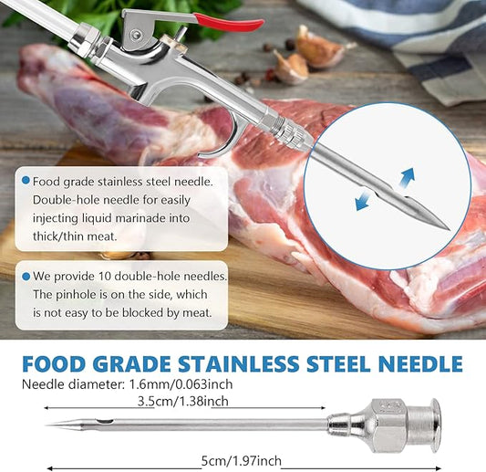 Electric Meat Injector Gun Pump with Hose - 70W Stainless Steel Marinade Injector Syringe, 10 Needles for BBQ, Turkey, Pork, Beef - Perfect for Home Grilling, Family Parties & Outdoor Cooking