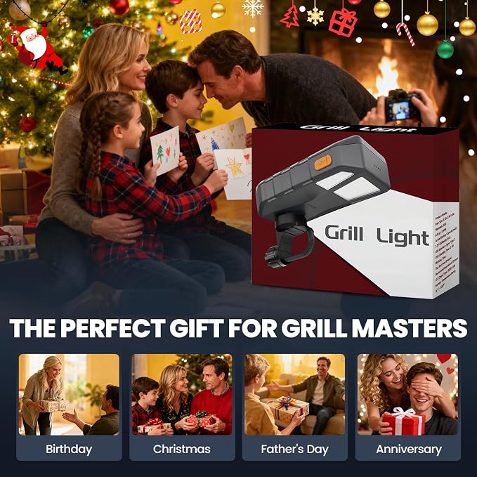 Grill Light BBQ Light for Blackstone and Weber Grill, Auto On and Off | 160° beam, 2 brightness levels, 4000mAh, USB-C Charge, IP54 Waterproof, Grilling Accessories Grill Gifts for Men Dad Husband