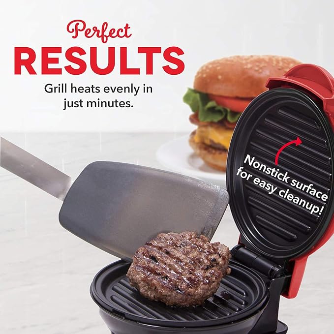 DASH Mini Maker Portable Grill Machine + Panini Press for 4" Burgers, Sliders, Sandwiches, Chicken + Other On the Go Breakfast, Lunch, or Snacks with Recipe Guide - Red
