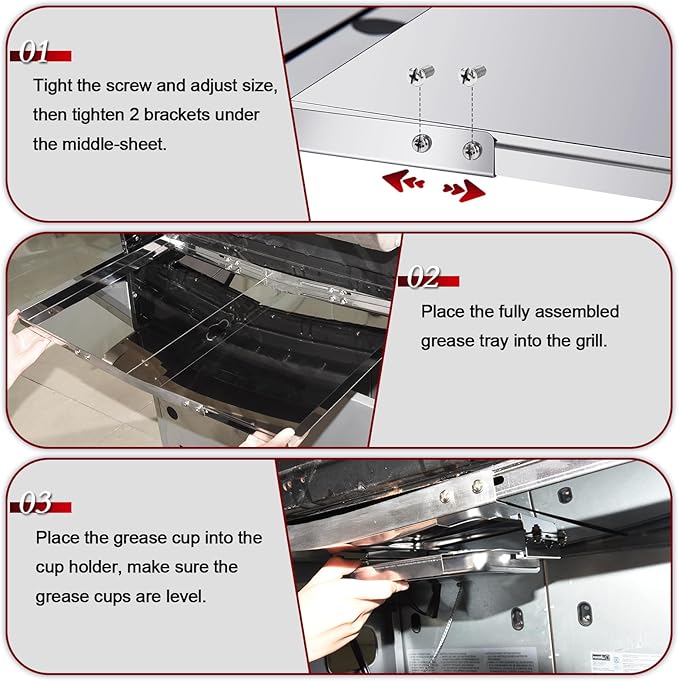 Hiorucet Grill Grease Tray Replacement Parts for Dyna Glo DGF510SBP, Adjustable 24''-30'' Grill Drip Pan Tray, DGF510SBP Grates and Heat Tent Plates for Dyna Glo Grill Replacement Parts 5 Burner.