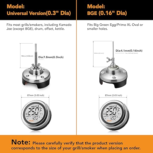 ProTemp S1 Patented Smart Grill Gauge Thermometer Hub Wi-Fi and Bluetooth for Weber Kamado Joe Grills Smoker Offset Replacement Accessories (Universal Version 3.5"length 0.3"Dia not for Big Green Egg)