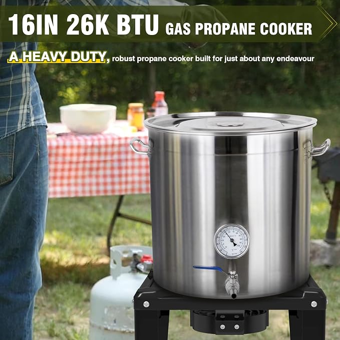 Bestfire High Pressure Propane Burner, 260,000 BTU Single Propane Stove | with 0-20 PSI Adjustable Hose & Regulator, 16" Square Steel Cooktop for Camping, Turkey Frying