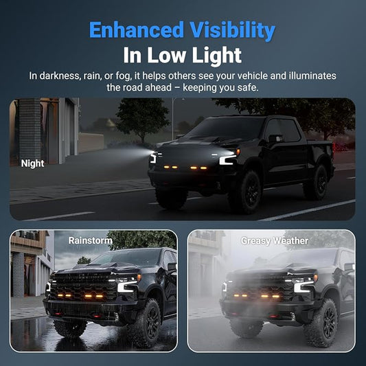 4pcs LED Front Grille Lights Compatible with 2022-2025 Chevy Silverado 1500 ZR2 Decorative Grille Lights with Fuse Wire Front Lamps Replacement for 2022-2025 Chevy Silverado Accessories