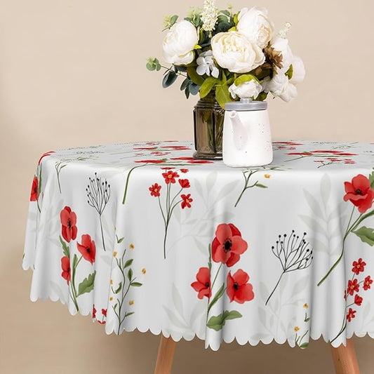 Red Poppy Round Tablecloths Spring Flowers Botanical Tablecloth Polyester for Party Dinner Decorative Circle Table Cloth Dust-Proof Table Cover for Home Restaurant Picnic Camping BBQ 70 Inch
