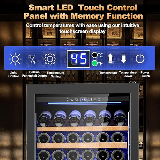 24 Inch Wine Cooler Refrigerator,179 Bottles Wine Fridge Large Capacity Professional Wine Cellars with Powerful Compressor,Quiet Operation and Elegant Design, Black