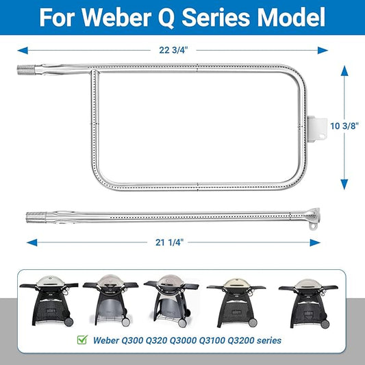 Uniflasy 65032 Grill Burner Tube for Weber Q3200, Q300, Q320, Q3000, 404341, 57060001, 586002 Gas Grills, 304 Stainless Steel Grill Replacement Burner for Weber Q Series 60036, 80385
