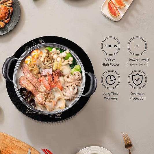 500W / 120V Small Induction Cooktop - 7.7" Mini Portable Countertop Burners Induction Hot Plate Electric Stove for Candle Making, RV, Office, Tea Room, Camp, Tea party