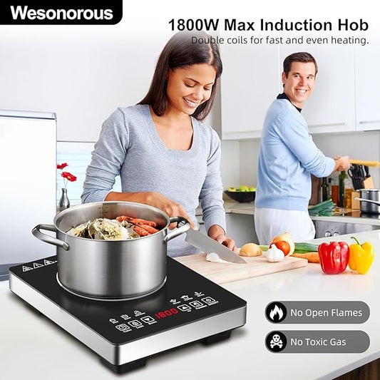 Single Burner Induction Cooktop,Hot Plate with 6 Cooking Modes, portable cooktop with LCD touch control,9 Levels &3H Timer,1800W 110V Portable induction Cooktop