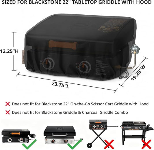 Griddle Cover for Blackstone 22 inch Tabletop Griddle with Hood,Custom Fit Waterproof UV Resistant Windproof Portable Grill Cover for Blackstone Adventure Ready and More Mini Camping Tabletop Griddle