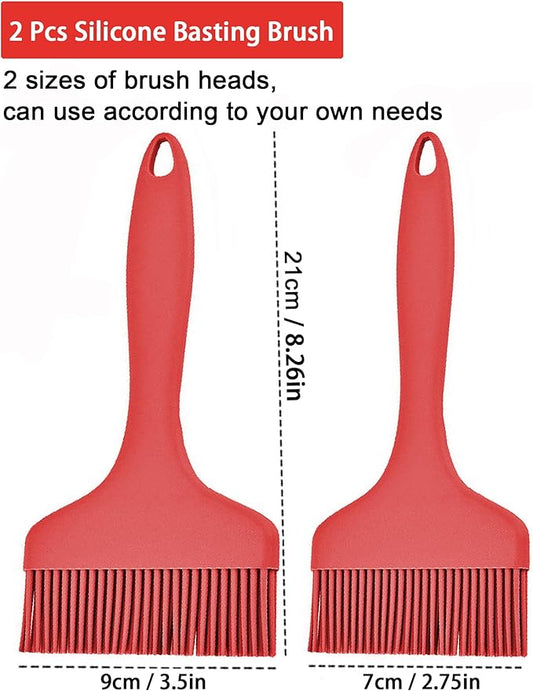 2Pcs Silicone Basting Pastry Brush - Heat Resistant Cooking Brushes Food Brush for Oil, Sauce, BBQ, Baking Outdoor Grill Dishwasher Safe – Red
