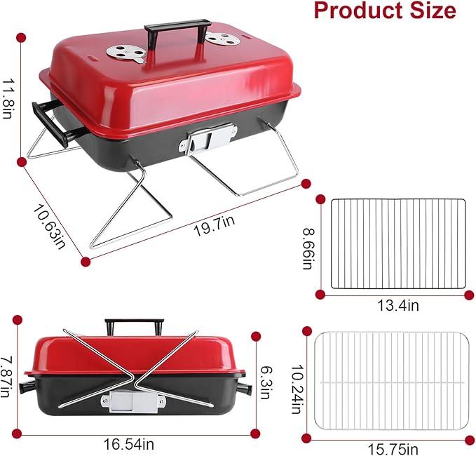 KOCASO Portable Barbecue Grill Tabletop Grill Folding Tabletop Smoker with Lid - Outdoor Camping Grill for Beach Parties and Travel Camping