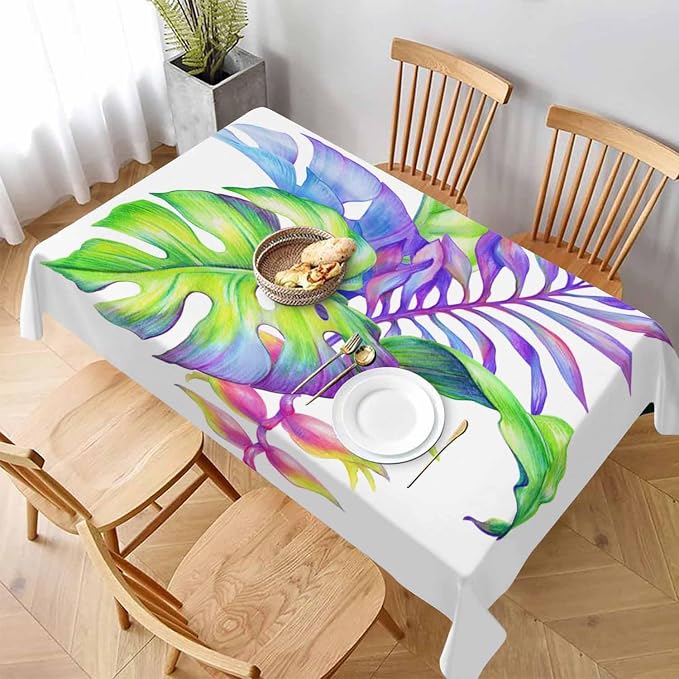 Colorful Palm Leaves Decorative Rectangle Tablecloth Tropical Floral Foliage Exotic Summer Polyester Table Cloths Kitchen Table Cover for Dining BBQ Picnic Coffee Table 60 x 84 Inch 6-8 Seats
