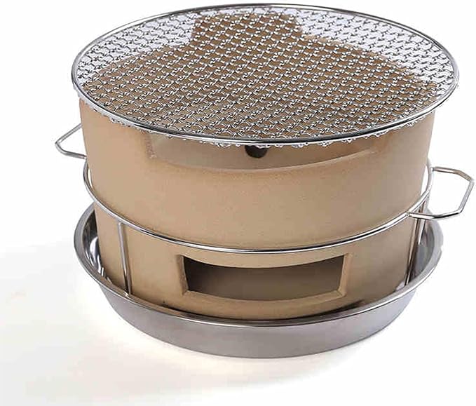 Compact Ceramic Charcoal Grill for Outdoor and Indoor Use Portable Round Clay Fire Pit Ideal for Camping and Home Cooking (One Color L)