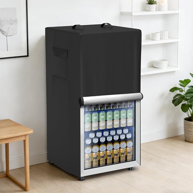 Refrigerator Cover Waterproof Dustproof Fridge Cover Outdoor Refrigerator Covers with Double Zipper and Large Mesh Vent Suitable for Upright Freezers/Beverage Refrigerators 33"D x 33"W x 67"H