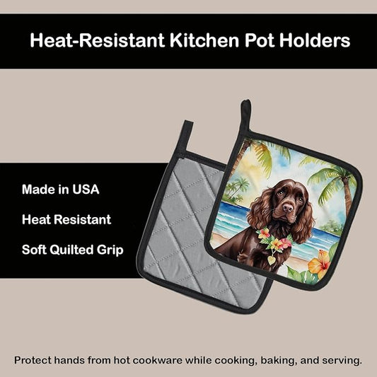 Caroline's Treasures Cocker Spaniel Luau Pair of Pot Holders Kitchen Heat Resistant Pot Holders Sets Oven Hot Pads for Cooking Baking BBQ, 7 1/2 x 7 1/2