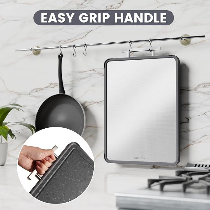 Kikcoin 17"×11" 304 Stainless Steel Cutting Boards for Kitchen, Dishwasher Safe Food Grade PP Double Sided Cutting Board, Extra Large Non-Toxic Chopping Board for Meat, Cheese & Charcuterie, Black