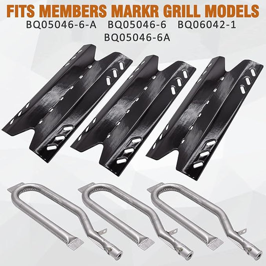 Repair Kit for Members Mark BQ05046-6-A BQ05046-6 BQ06042-1 BQ05046-6A Grill Parts, Burner Tube, Porcelain Steel Heat Plate Burner Cover for BBQ Pro BQ05041-28 BQ51009