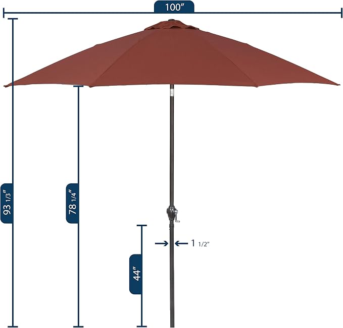Sunline 9 ft Patio Umbrella with Crank & Push Button Tilt, Outdoor Market Umbrella with UV Protection & Wind Vent and Fiberglass Ribs, Metal Frame for Deck, Pool & Table, Brick