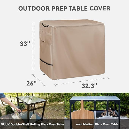 Outdoor Pizza Oven Table Cover for Nuuk Three-Shelf Heavy Duty Rolling Outdoor Pizza Oven Table and ooni Pizza Oven Stand Modular Table,600D Heavy Duty Waterproof Cover,Khaki