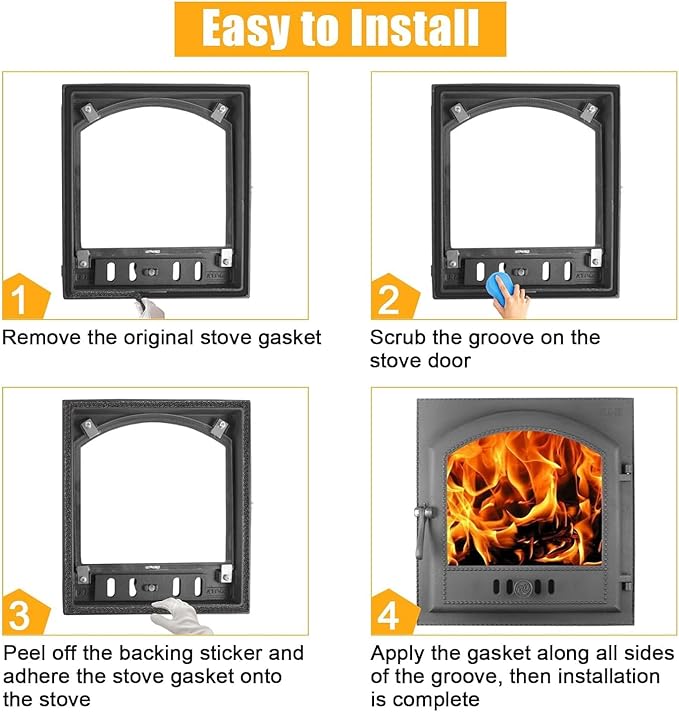 Criditpid 1-00-2312 Door Glass Gasket fo Harman P35i, P38, P43, PC45, P61, P68, PF100, Absolute 43 Pellet Stove, Harman Coal & Wood Stoves, Self-Adhesive Flat Gasket Tape fo Harman Pellet Stoves