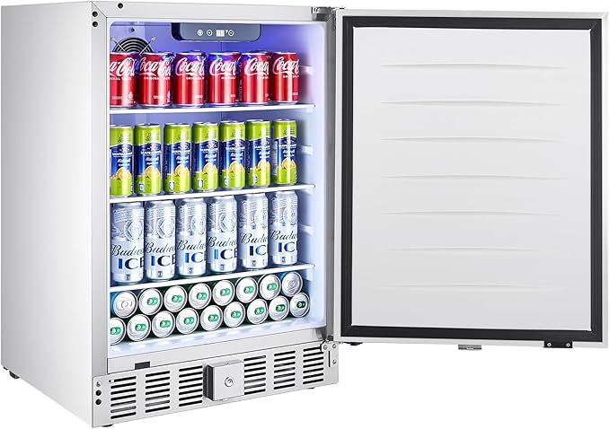 VEVOR 24-Inch Indoor/Outdoor Beverage Refrigerator, 150 QT Freestanding or Undercounter Beverage Fridge, 180 Cans Built-in Beer Fridge with Stainless Steel Body for Residential Home Bar Commercial Use
