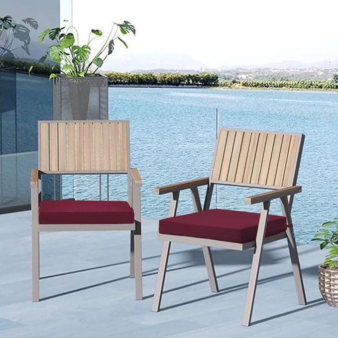 Cozyide Outdoor Chair Cushions, Waterproof Patio Seat Cushions with Adjustable Straps, Square Corner Patio Chair Cushions for Garden, Burgundy, 18.5x16x3 Inch (Pack of 4)