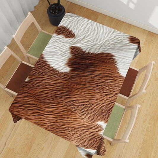 Cow Fur Texture Decorative Rectangle Tablecloth Cowhide Animal Brown Fur Pattern Rectangle Polyester Table Cloths Kitchen Table Cover for Dining BBQ Picnic Coffee Table 52 x 70 Inch 4-6 Seats