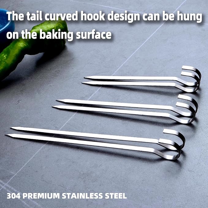 40PCS Kabob Skewers Flat Metal BBQ Barbecue Skewer 7" short Stainless Steel Shish Kebob Sticks Wide Reusable Grilling Skewers Set for Meat Shrimp Vegetable, Set of 40 with box (7inch)