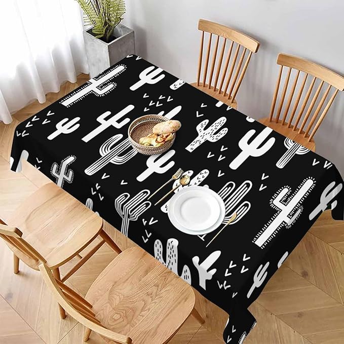 TKS MITLAN Tablecloth Black and White Cactus Table Cloth Rectangle Table 60 x 84 Inch Monochromatic Wild Plant Kitchen Decorations for Home Dinner Party