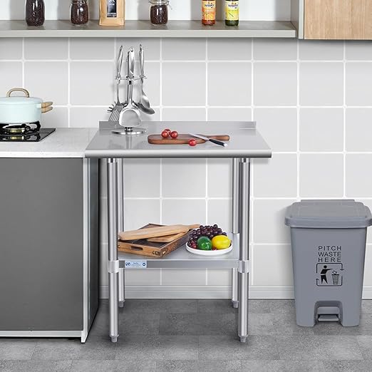 Hally Stainless Steel Table for Prep & Work 14 x 24 Inches, NSF Commercial Heavy Duty Table with Undershelf and Backsplash for Restaurant, Home and Hotel