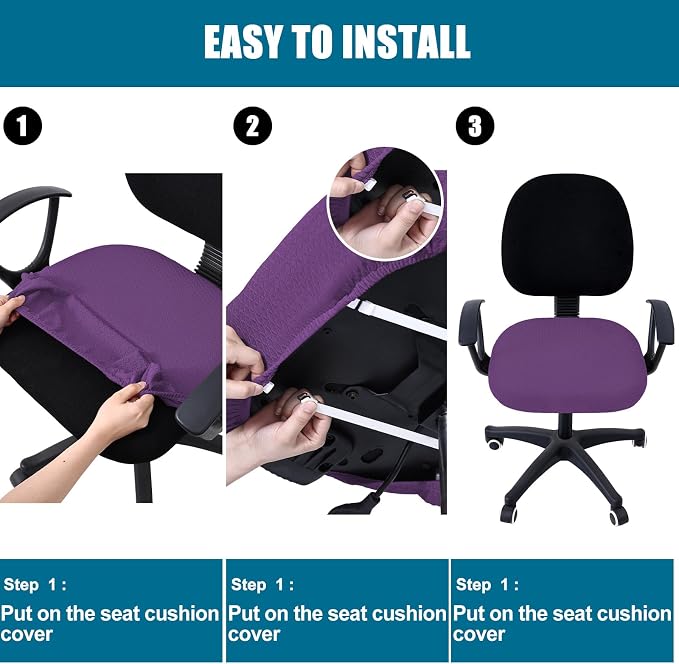 Smiry Office Computer Chair Seat Covers for Desk, Anti-dust Protector | Stretch Jacquard Removable Washable Desk Chair Seat Cushion Protectors, Purple