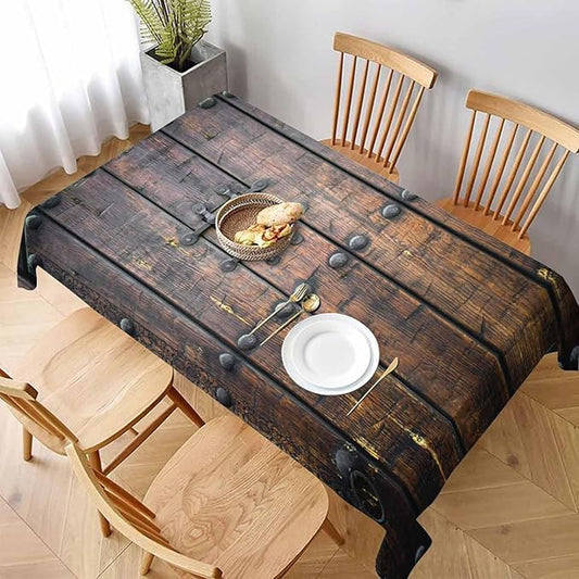 TKS MITLAN Ancient Wooden Door Tablecloth Decor Medieval Background Metal Closed Architectural Table Cloth Dining Room Kitchen Table Cover 52 x 70 Inch Oblong/Rectangle